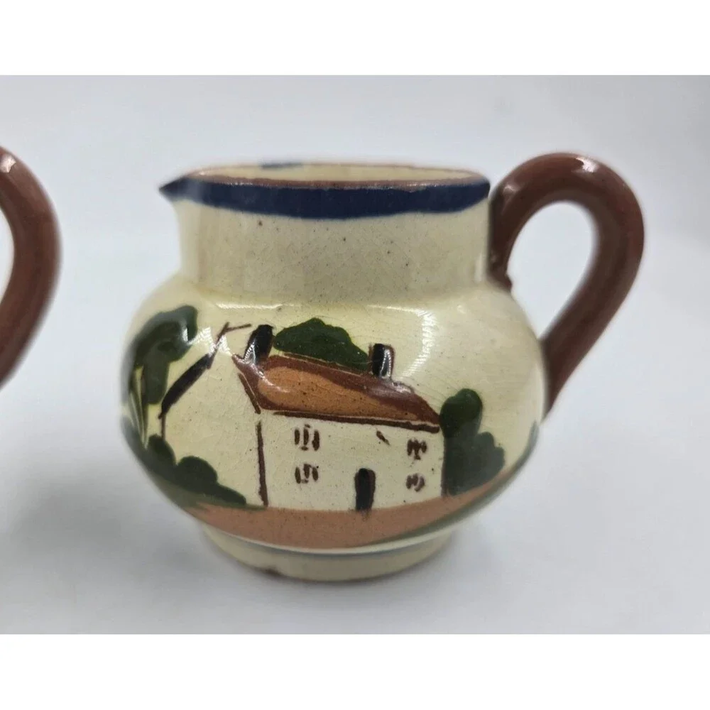2 Vtg Devon Motto Ware Small Creamer Pitcher Time Ripens All Things Hand Painted
